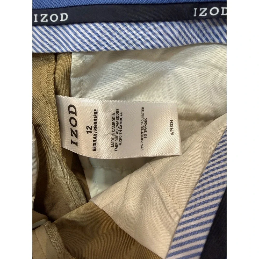 IZOD Boys Khaki Tan Dress Slacks Regular Fit Performance Stretch Pants‎ Size 12